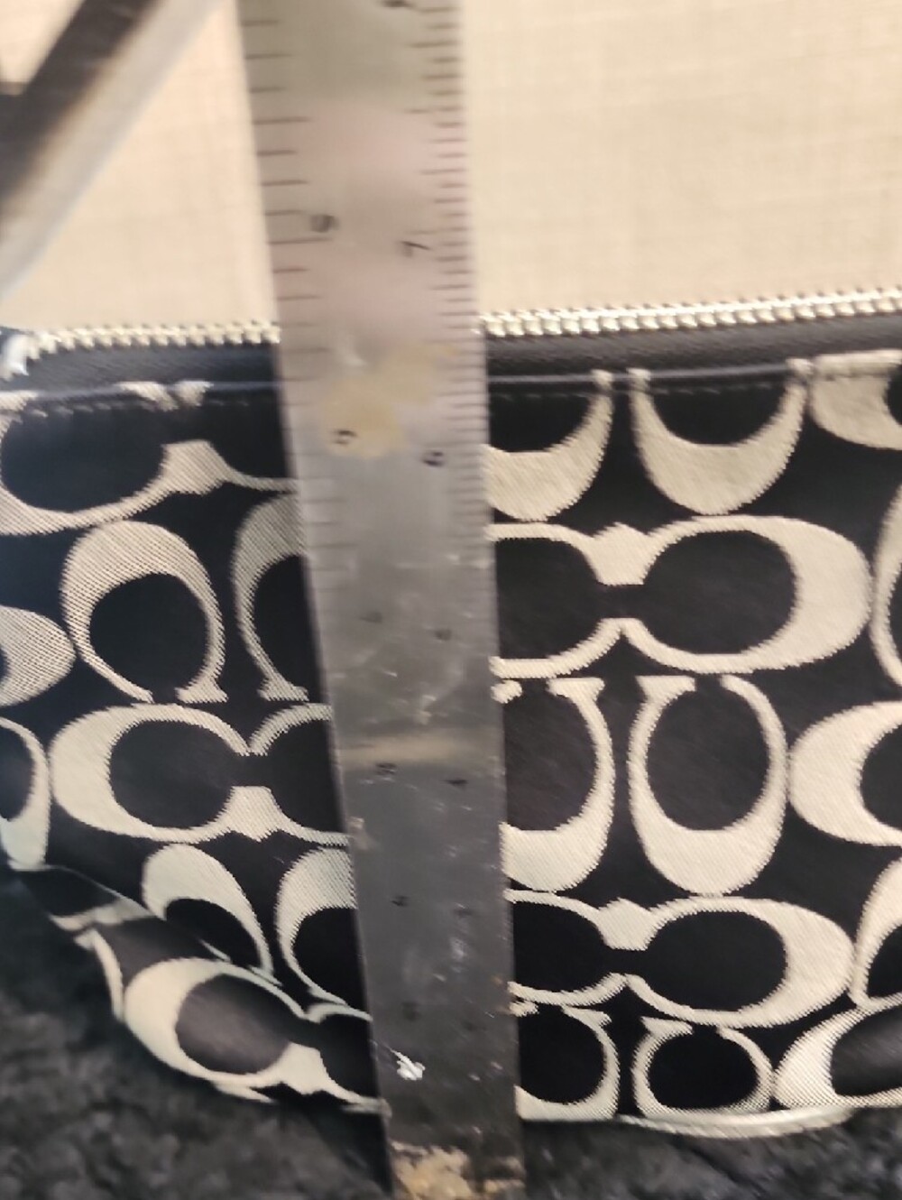 Coach Black and Beige Signature Mini Shoulder Bag with Silver Accents - Picture 4 of 6
